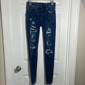 Distressed Dark Blue American Eagle Women's Jeans size 2 extra long